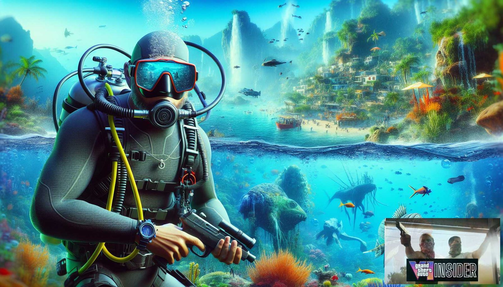 Illustration for section: Scuba Diving: GTA V allows players to don scuba diving gear and explore the ocean at their leisure.  - gta underwater guide